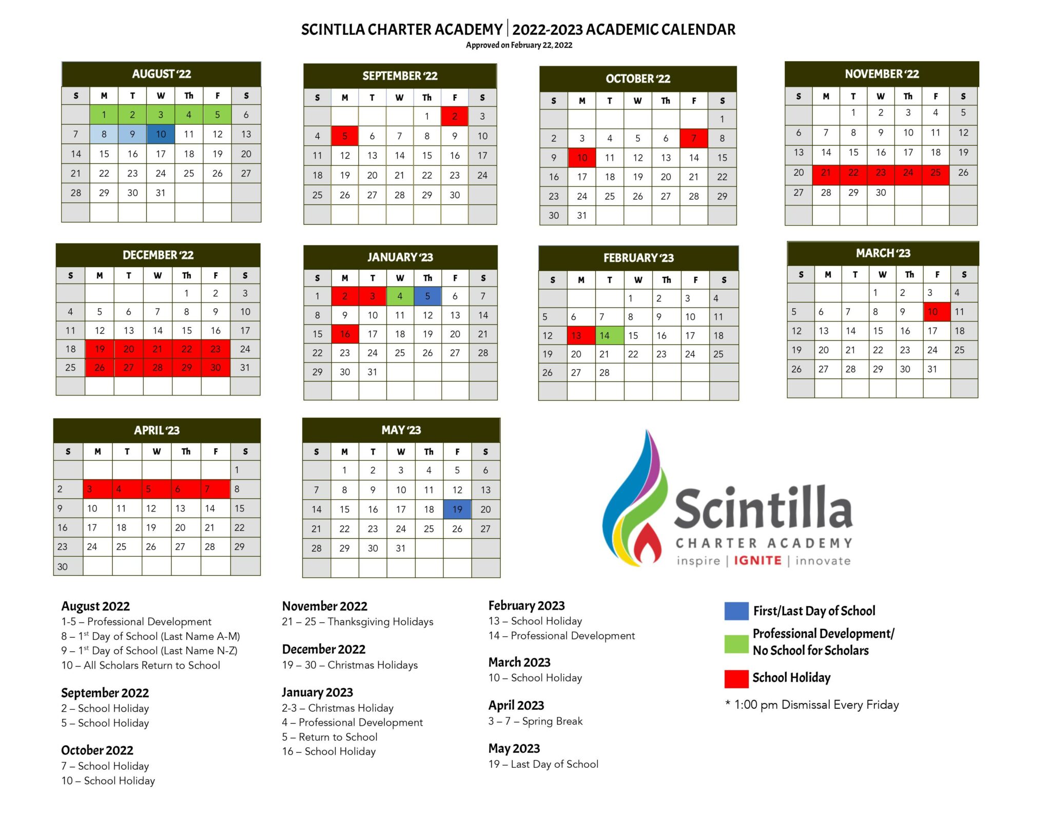 Calendar Scintilla Charter Academy