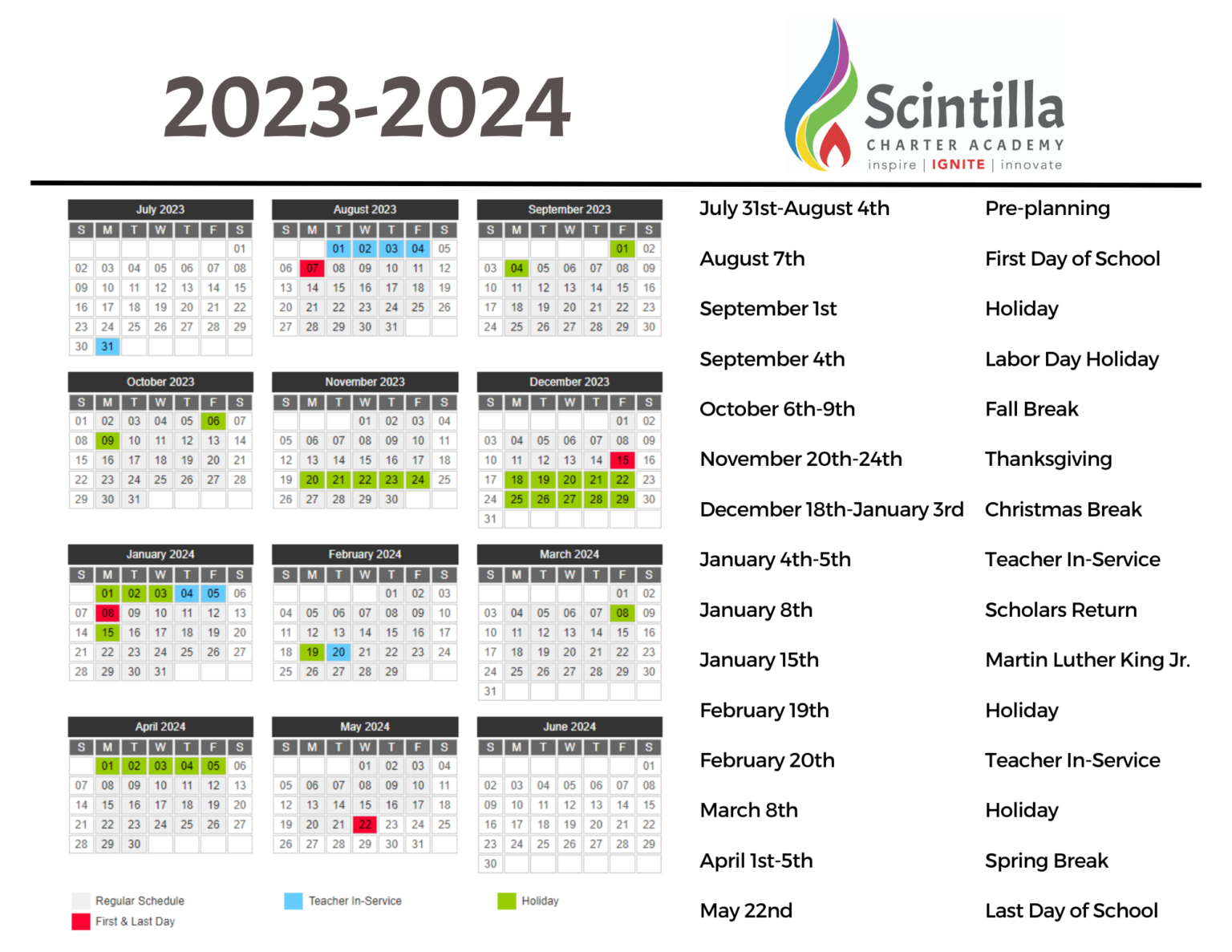 Calendar Scintilla Charter Academy